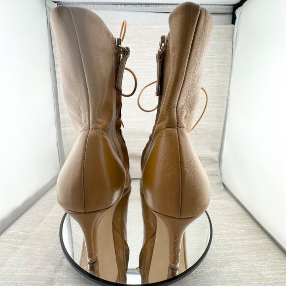 Zara Tan Pointed Toe Lace-Up Ankle Boot Women EU 39 US 8 Made in Spain Side Zip - Picture 4 of 13